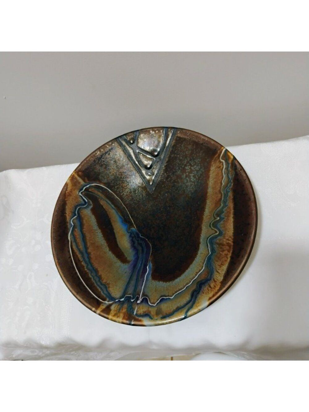 Marc Matsui Studio Art Pottery Bowl w Abstract Glaze Design 12" Signed Vintage - Picture 9 of 14